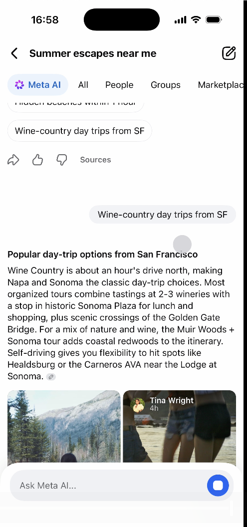 Facebook AI Mode search interface